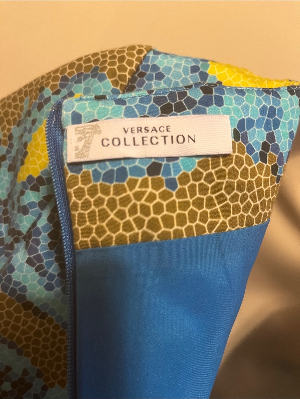 Versace Collection Mosaic Yellow,Blue and Brown Square-Neck Midi Dress - Picture 6 of 15